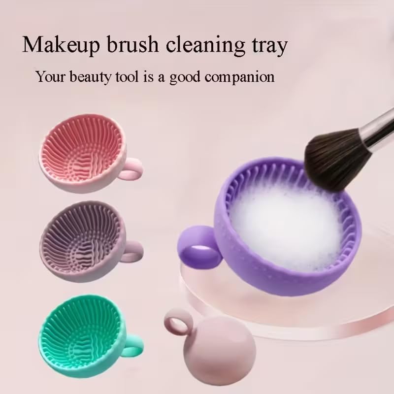 Silicone Makeup Brush Cleaner Bowl - 1pcs Unscented Brush Cleaning Mat with Scrubber Pad for Eyebrow, Blush, Facial & Eye Brushes, Makeup Brush Cleaner Pad, Beauty Tools, Gifts for Makeup Lovers
