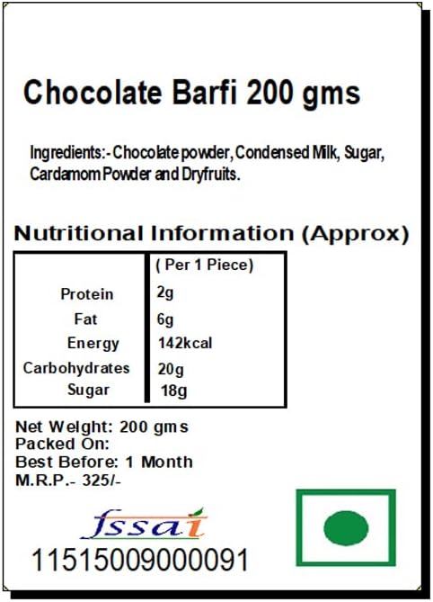 Ghasitaram Gifts Indian Sweets - Chocolate Barfi 200 gms