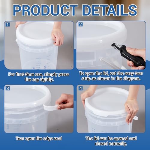 Lounsweer 2 Pack Clear 5 Gallon Bucket with Lid & Handle, Graduated Measuring Mixing Bucket Pail HDPE BPA-Free Storage Container Leakproof for Stirring Mixing Liquids