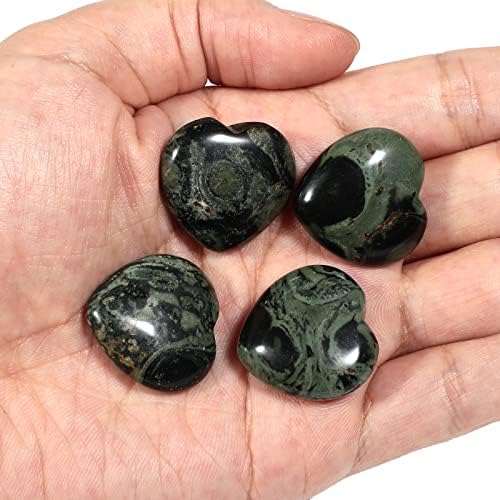4 Pcs Natural Kambaba Jasper Love Heart Pocket Stone Healing Chakra Worry Stone(1 Inch)