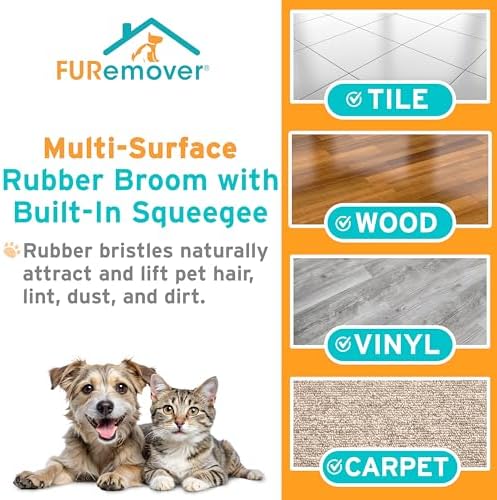 FURemover Pet Hair Removal Rubber Broom, 61" Telescopic Handle