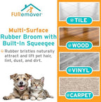 FURemover Original Plus Pet Hair Rubber Broom with Squeegee, with 61" Telescopic Handle for Carpet, Tile and Hardwood