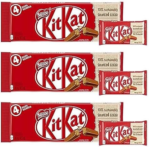 KIT KAT 4 Finger Milk Chocolate Multipack 4x45g, 3-Pack (Imported from Canada)