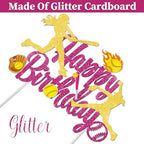 Rose Red Softball Player Birthday Party Cake Topper Decoration for Girls Sports Themed Supplies