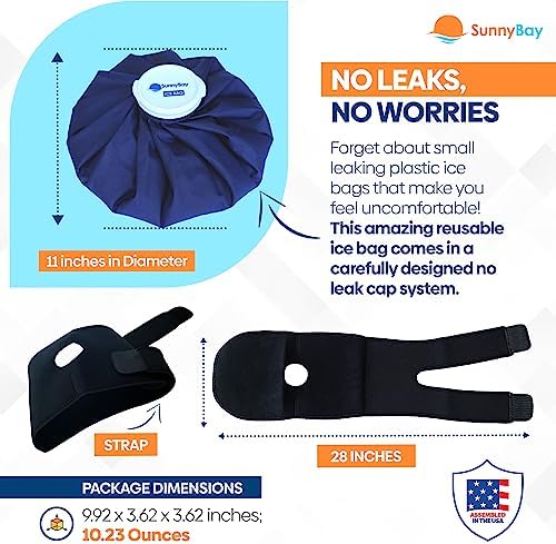 SunnyBay Refillable 11 in Ice Bag with 28 in Strap - Reusable Washable Medical Icing Pack - for Ankle, Knee, Neck, Shoulder Injuries- Cold Therapy Muscle Pain Relief