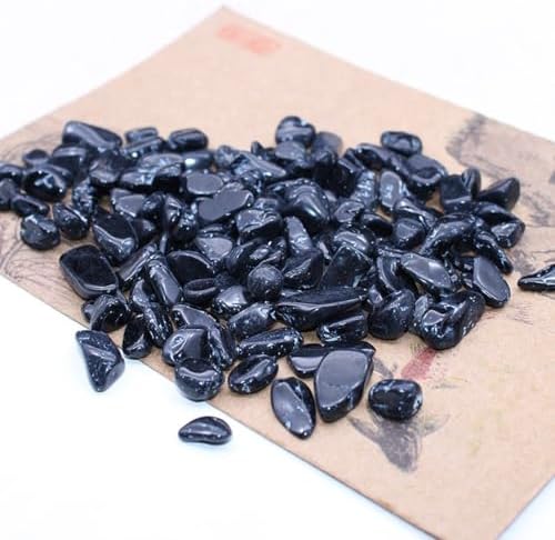 Erliway 100g Natural Black Tourmaline Tumbled Chips Stones,7-9mm Polished Healing Crystal Chips, Irregular Shaped Healing Crushed Crystal Stone, Healing Reiki Crystal Jewelry Making Home Decor