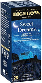 Bigelow Sweet Dreams Herbal Tea 28-Count Box (Pack of 1) Relaxing Blend of Chamomile & Mint Caffeine-Free Nighttime Herbal Tea in Individual Foil-Wrapped Bags