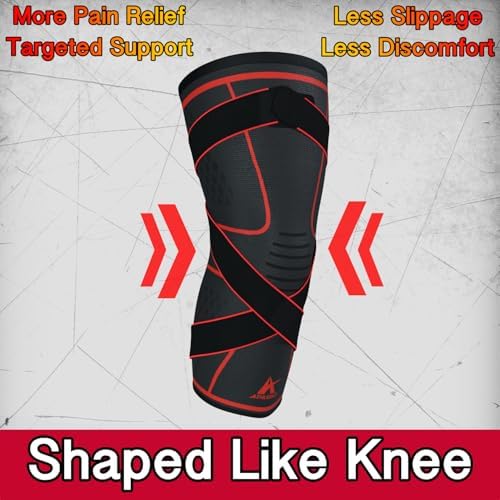 ATHLEDICT Knee Brace Compression Sleeve with Strap for Best Support & Pain Relief for Meniscus Tear, Arthritis, Running, Basketball, MCL, Jogging, Post Surgery Recovery for Men & Women, L