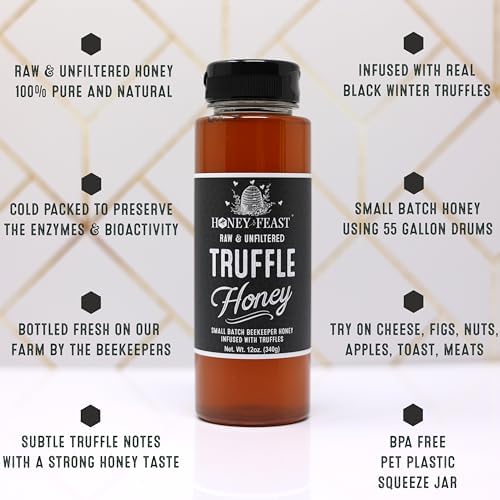 Honey Feast 12oz Truffle Honey - Gourmet Infused Honey with Premium Black Truffle, Luxurious Truffle Sauce for Culinary Delights, Perfect Foodie Gift & Unique Flavor Experience