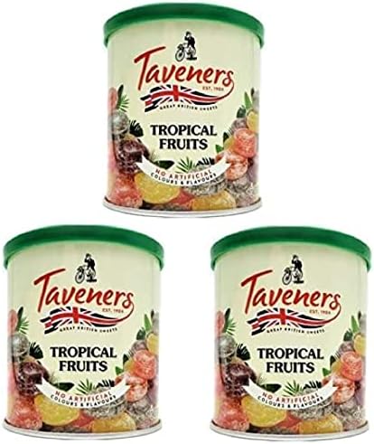 Taveners Tropical Travel Sweets Drops 200g tin, (7.05 Ounce) - 3 pack