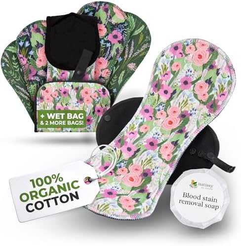 Organic Cotton, High Absorbency Reusable Period Pads for Heavy Flow (6 Pack L+XL) - Leak Proof & Odor Free Cloth Pads for Women - High-Temp Washable, Breathable & Skin-Safe for Menstrual Comfort
