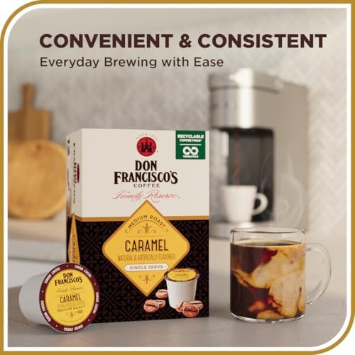 Don Francisco's Caramel Flavored Coffee Pods, 24 Count, Medium Roast, Compatible with Keurig Brewers