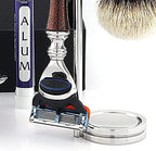 Haryali London 6 Pc Mens Shaving Kit 5 Edge Razor with Silver Tip Badger Hair Shaving Brush, Stand, Soap, Bowl and Alum Perfect Set for Men