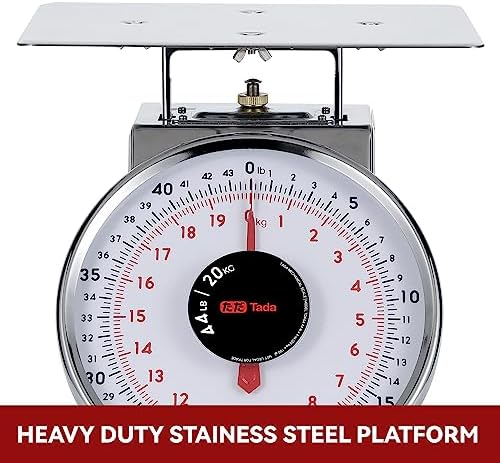 Tada 44 LBS Stainless Steel Mechanical Kitchen Scale Heavy Duty Portion-Control Food Scale Produce Scale with Stainless Steel Platform