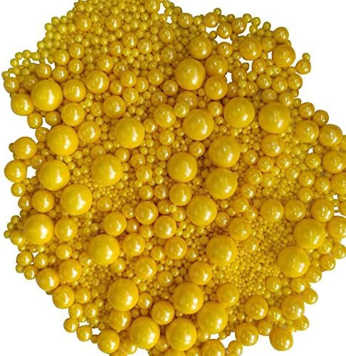 Edible Yellow Sugar Pearls Candy Sprinkles 120G/ 4.23Ounce Baking Cake Sprinkles Cupcake and Cake Topper Cookie Decorations Wedding Party Valentines Halloween Christmas Supplies