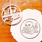 BAKERLOGY Ghoul Power Cookie Cutter – Feminist Skull and Spellbook Biscuit Embosser, Witchy Fondant Stamp for Halloween Baking, Pagan Crafts and Magical Occasions
