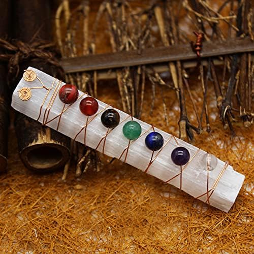 Acxico 2 pcs Round Beads and Gravel Models Natural Selenite Stone Healing Crystal Quartz Stick Chakra Energy Cleansing Wand