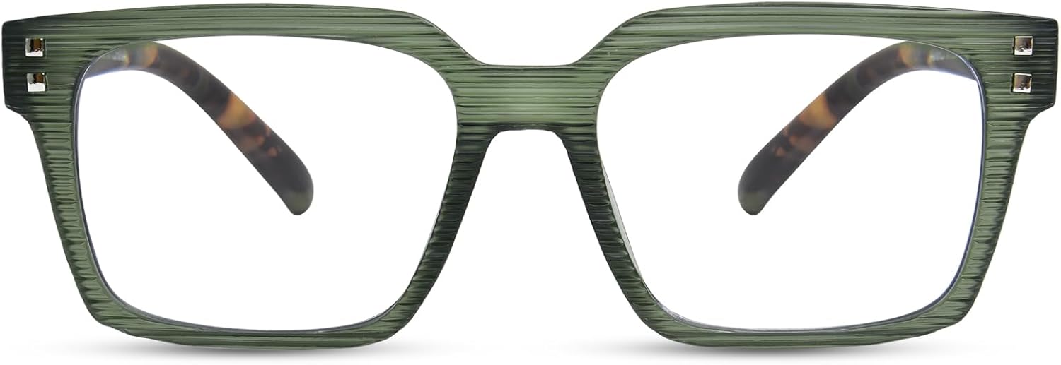 FONHCOO Reading Glasses for Women Men- Blue Light Reading Glasses with Spring Hinge, Anti Glare/Eyestrain Computer Readers