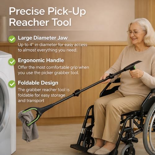 Extra Long Grabber Reacher Tool, 75" Aluminum Foldable Reacher Grabber, Dual Magnetic Tip Pickup Grabber Trash Picker, Strong Grip Aid for Upper Shelves, Elderly, Surgery Recovery Must Have