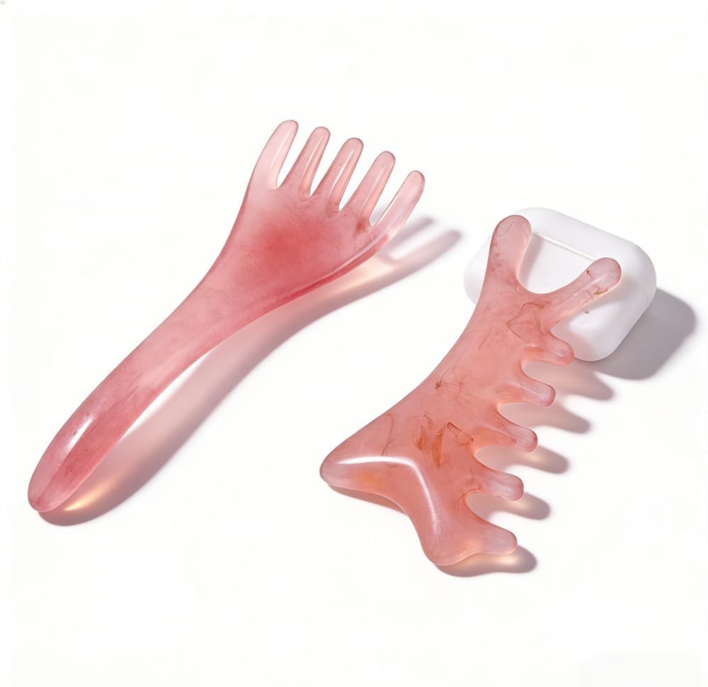 2pcs Scalp Massager & Gua Sha Comb Set, Head Massage Tool for Relaxation, Scalp Care & Hair Routine, Massage Comb Set, Resin and Amber Handmade, for Head Eye Relaxation and Face Body Gua Sha