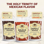 Chile Powder Ancho, Guajillo, Chipotle Variety Pack (4oz Each) – Dry Chili Pepper Powders for Traditional Mexican Cooking, Bold Flavors for Sauces, Marinades and Rubs By El Molcajete