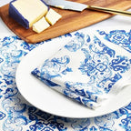 CECI X MY DRAP Mediterranean Tile Cotton Dinner Napkins, Single-use or Reusable (11.8" x 11.8" - 12 Units per Roll)