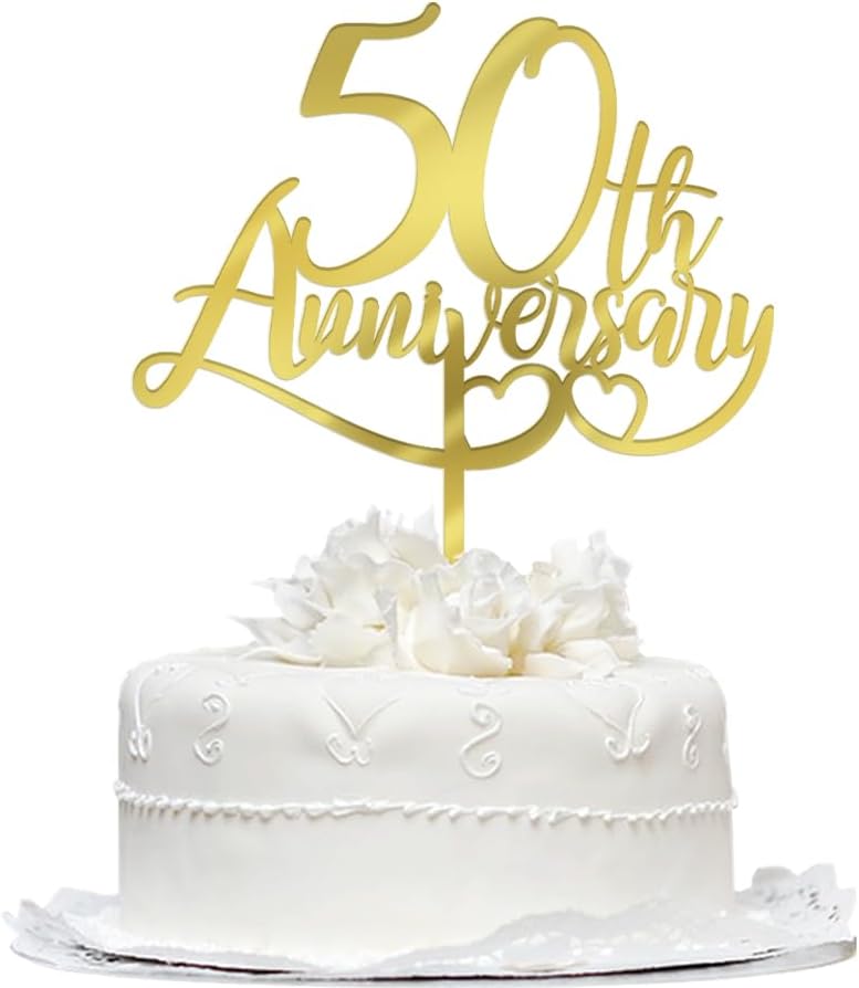 50th Anniversary Cake Topper Gold Glitter,50th Birthday Cake Decoration，50th Anniversary Party Decorations，50th Anniversary Wedding Party Cake Decoration Supplies (Acrylic gold)