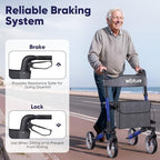 WOTURE Foldable Rollator Walker with Seat & Backrest – 8" All Terrain Wheels for Indoor/Outdoor Use, Lightweight Mobility Aid with Storage Bag & Cane Holder, Adjustable Handles & Brakes, Blue