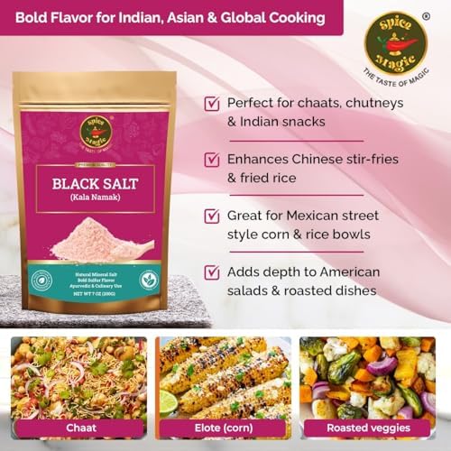 Spice Magic Black Salt (Kala Namak) – Authentic Indian Mineral Salt | Unique Tangy, Egg-Like Flavor Seasoning for Tofu Scramble, Chaats, Curries & Vegan Recipes | Gluten-Free | 7 oz (200 g)