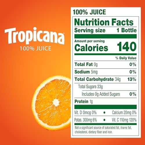 Tropicana 100% Juice Orange Blend, Single Serve, 10 fl oz Bottles (Pack of 24) - Real Fruit Juice, Vitamin C Rich, No Added Sugars, No Artificial Flavors