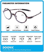 DOOViC Round Reading Glasses Blue Light Blocking Flexible Lightweight Readers Fashion Design Stylish Tortoise Glasses for Women Men & Men 1.25
