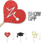 24 Pcs Doctor Grad Cupcake Toppers/Congrats Nurse Grad Cupcake Decor/Nursing/Medical RN Themed Cupcake Toppers/Graduation Party Cupcake Decorations/Black & Red & Gold Glitter