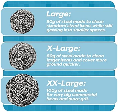 12 Pack Stainless Steel Scourers by Scrub It – Steel Wool Scrubber Pad Used for Dishes, Pots, Pans, and Ovens. Easy scouring for Tough Kitchen Cleaning. (X Large (80 gram))