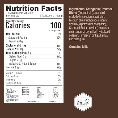 Collagen Creamer with MCT Oil for Coffee or Tea, Supports Energy and Metabolism, Weight Loss Diet for Hair, Skin, & Nails, 7.65 Oz