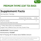 TOG999, Premium 40 Thyme Leaf Tea Bags, 100% Natural & Pure Thyme Leaves. Loose Leaf Thyme Herbal Tea. Thyme Leaf Tea. No Sugar, No Caffeine, No Gluten, Vegan.