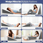 Bed Wedge Pillow for Sleeping, Reading & Resting, 10 inch Cooling Memory Foam Incline Pillow Wedge for Adults Seniors, Ideal for Couch, Bedroom & Living Room, Removable Washable Cover