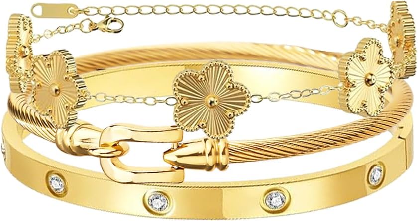 Bangle Bracelets for Women Personalized Cubic Zirconia Love Bracelets 18K Gold Plated Bangles Bracelets Gifts for Her