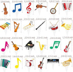 48Pcs Musical Instrument Cupcake Toppers Musician Birthday Party Decorations Music Note Guitar Piano Violin Theme Cupcake Picks Decorations for Music Theme Birthday Party Baby Shower Supplies