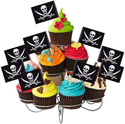 100 Pieces Pirate Cocktail Toothpicks Flags Cake Toppers for Food, Appetizer, Cocktail, Cupcake Decoration for Kids Halloween Birthday Party Decorations (100)