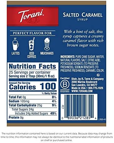 Torani Syrup, Salted Caramel, 25.4 Ounces (Pack of 4)