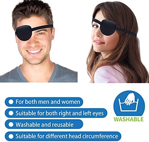 2 Pcs Eye Patches for Adults and Kids,3D Adjustable Eyepatch for Right or Left Eye,One Eye Cover for Lazy Eye,Pirate Costume(Black)