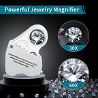 JARLINK 30X 60X Illuminated Jewelers Loupe Magnifier, Foldable Jewelry Magnifier with Bright LED Light for Gems, Jewelry, Coins, Stamps, etc