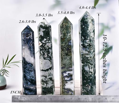AMOYSTONE Extra Large Healing Crystal Obelisk Towers Moss Agate Point Wand Home Decor Reiki Healing 2.2-2.6LBS