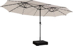 Giantex 15ft Large Outdoor Umbrella Double-Sided, 48 Solar Lights, Auto-Charging Solar Panel, Extra Large Patio Umbrella with Base and Crank, Outdoor Market Umbrellas for Poolside Garden