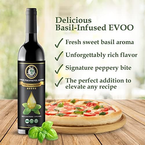 M.G. PAPPAS High Polyphenol Rich Basil Infused Olive Oil - Extra Virgin Olive Oil - Over 500mg/kg - Cold Pressed & Unfiltered - High Hydroxytyrosol Greek Olive Oil - Award Winning