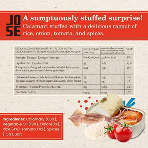 Spiced Calamari in Ragout Sauce by Jose Gourmet, Canned Squid Calamari in Sauce, Wild Caught Portuguese Calamari, Vitamin Rich Low Calorie Seafood, 125g Can