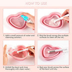 2PCS Brush Cleaning Palette,Foldable Brush Deep Cleaning Bowl/Mat 2-in-1 Collapsible Silicone Heart BowlReusable Scrubber to Clean All of Your Ink Blending Brushes with Ease Portable Washing Tool