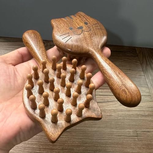 Hair Comb Handheld Wooden Comb Cute Kitty Design for Daily Use Sandalwood Anti-Static Scalp Massage
