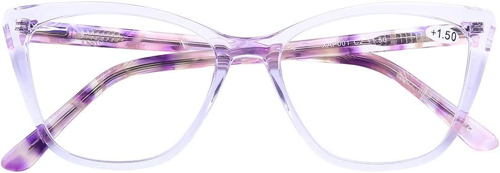 DOOViC Computer Reading Glasses Blue Light Blocking Acetate Frame Fashion Cat Eye Spring Hinge Readers for Women 1.75