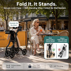 Zero Wobble Rollator Walker with Seat for Seniors, 350lb Capacity, 18" Extra Wide Seat, 8" Wheels & Dual Brake, One-Hand Folds to 9.6", 7-Level Handle Adjustable, Cup Holder & Cane Clip